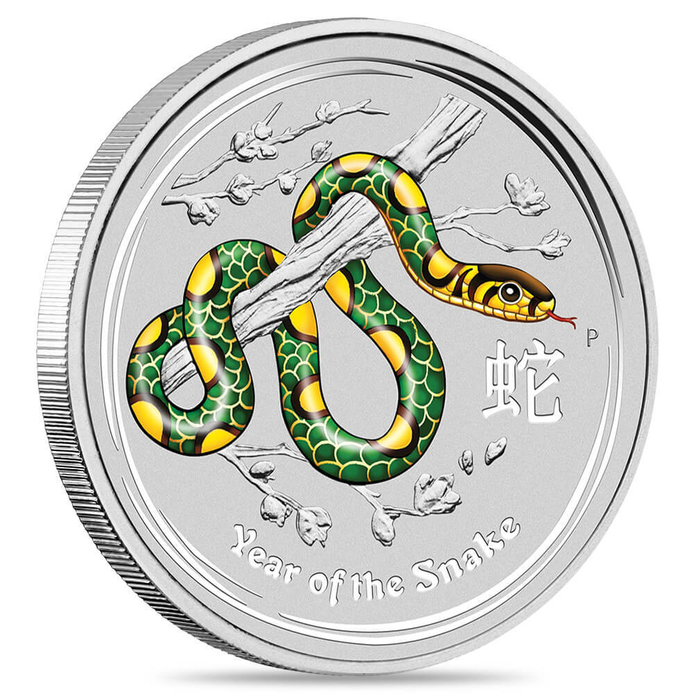 2013 2 oz Colorized Silver Lunar Snake BU Australian Perth Mint