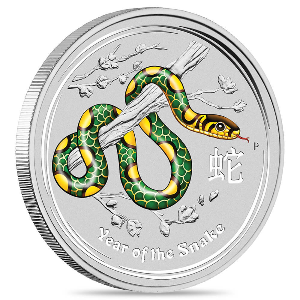 2013 5 oz Colorized Silver Lunar Snake BU Australian Perth Mint