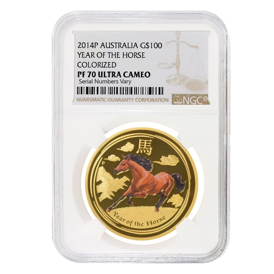 2014 1 oz Colorized Proof Gold Lunar Year of The Horse Australia