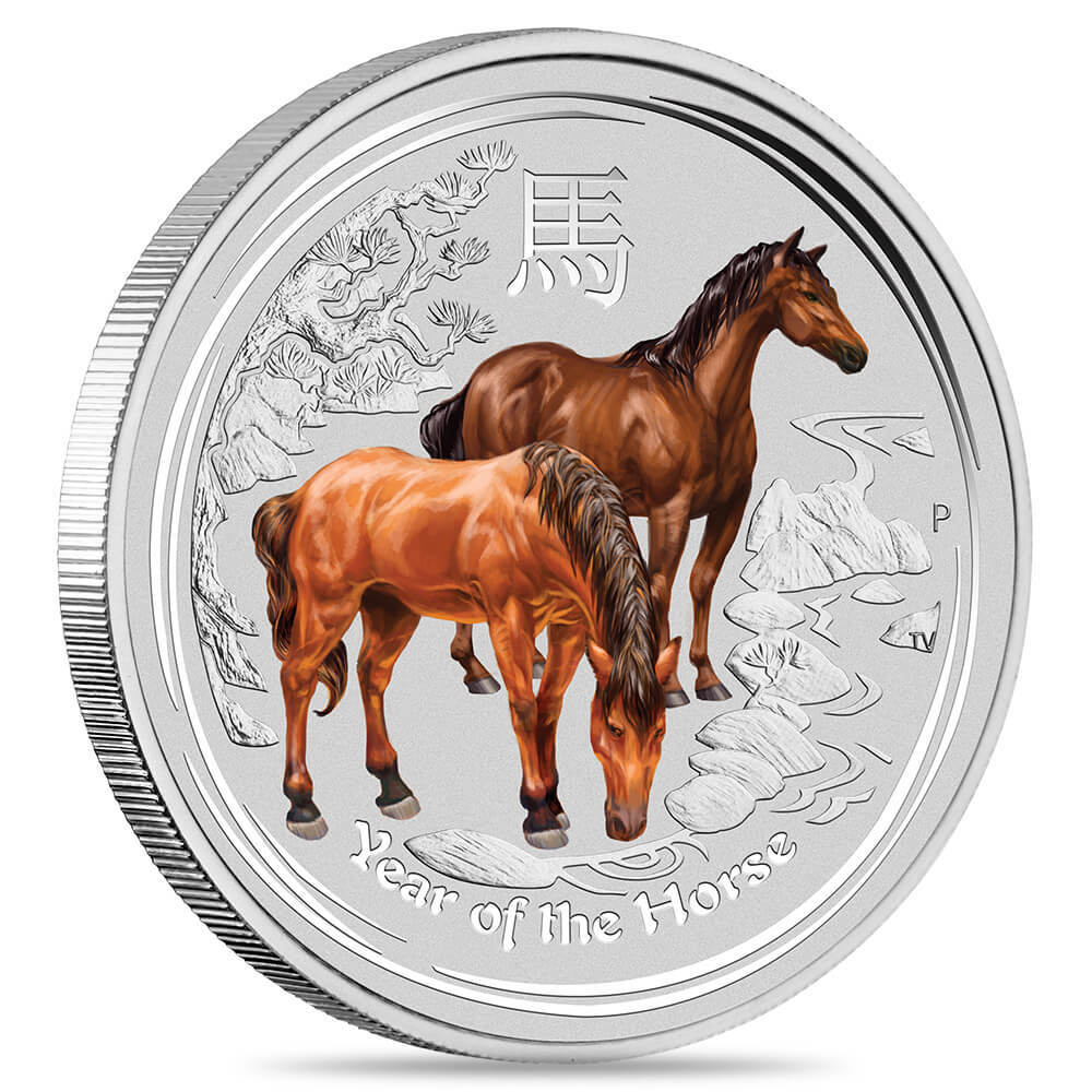 2014 2 oz Colorized Silver Lunar Horse BU Perth Mint