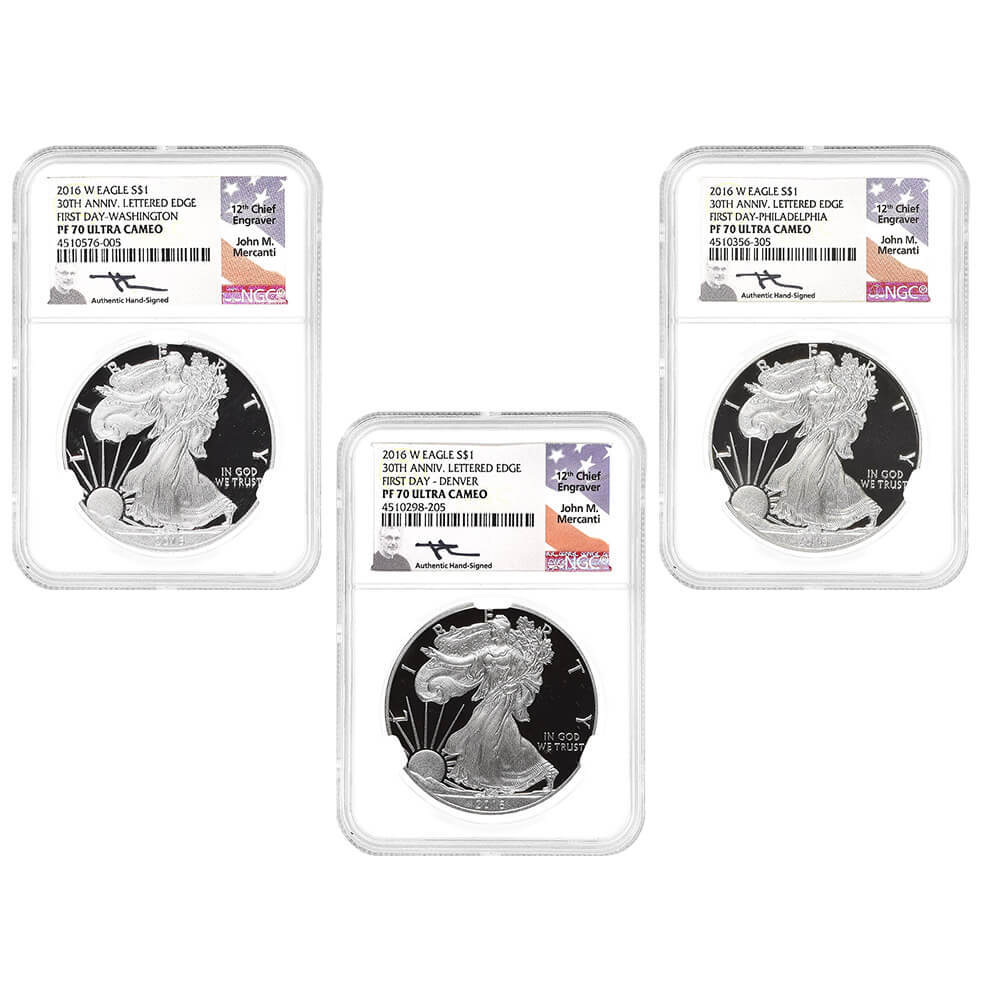 2016-W 3 oz Proof Silver American Eagle 3-Coin Set NGC PF 70 UCAM FD (John M. Mercanti)
