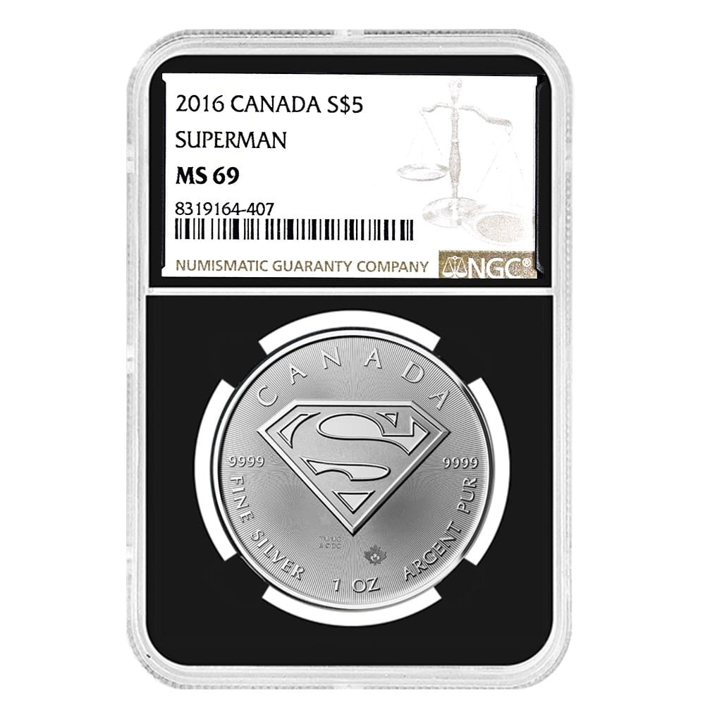 2016 1 oz Silver Canadian Superman: S-Shield NGC MS 69