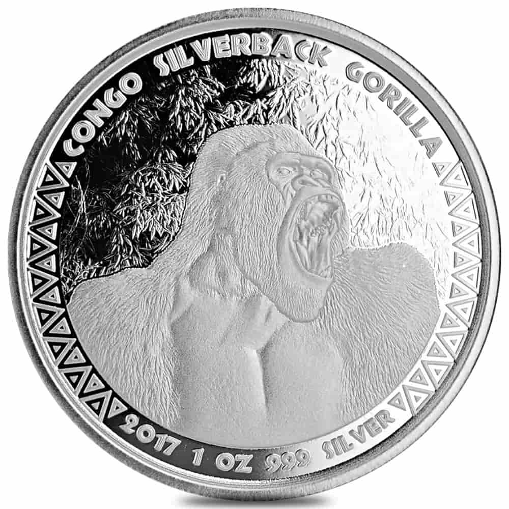 2017 Congo 1 oz Prooflike Silverback Gorilla Silver Coin