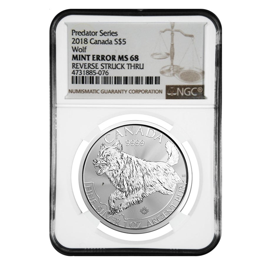 2018 1 oz Silver Wolf NGC MS 68 Rev Error | Bullion Exchanges