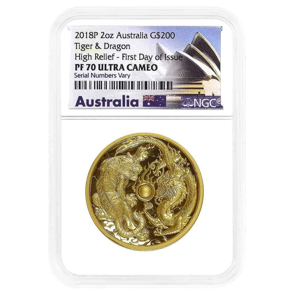 2018 2 oz Dragon&Tiger Gold Coin Perth Mint NGC PF 70 FD