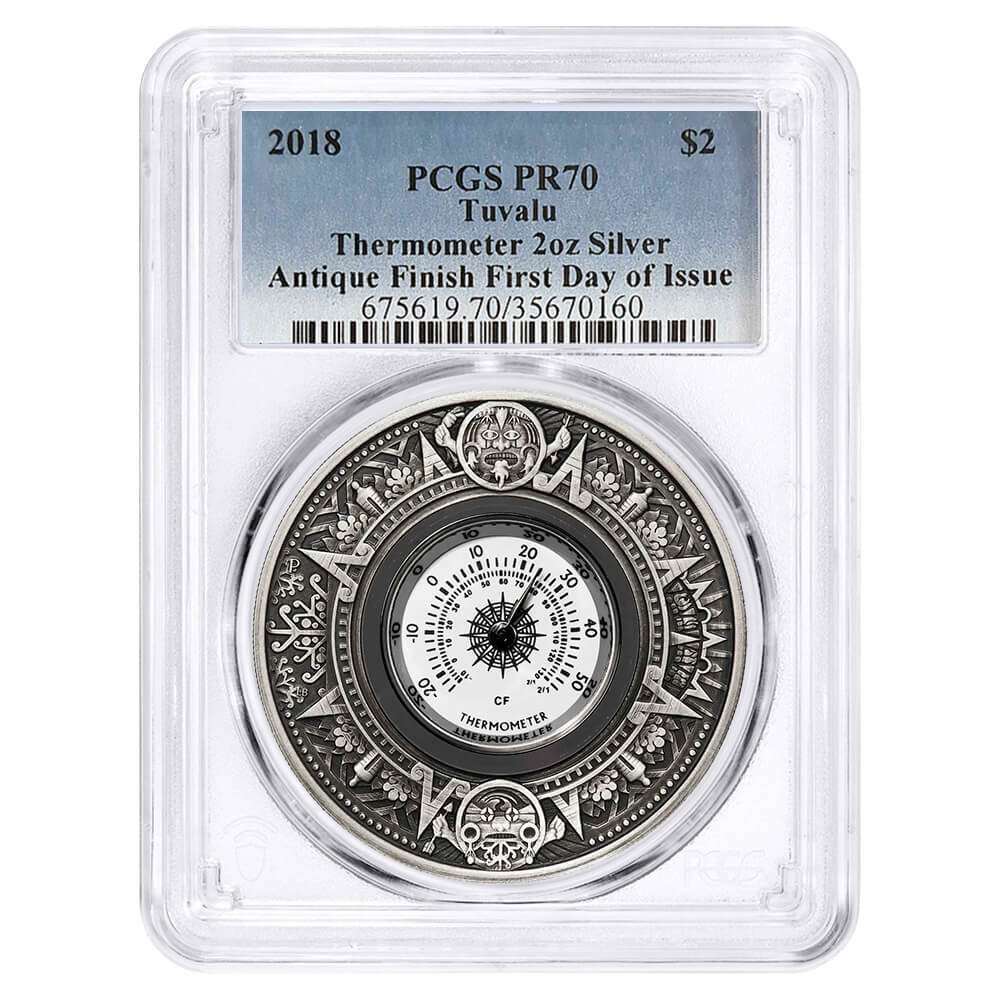 2018 Tuvalu 2 oz Silver Antique Thermometer PCGS PF 70 FDOI