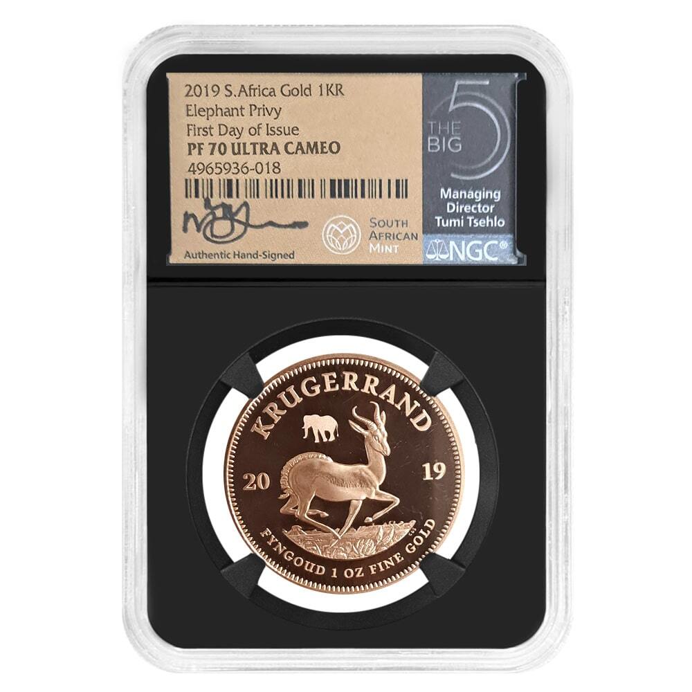 2019 1 oz Proof Gold Krugerrand Big 5 Elephant Privy NGC PF 70