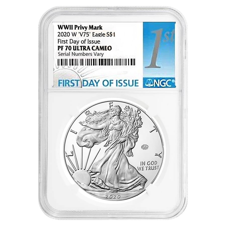 2020-W V75 Privy 1 oz Proof Silver American Eagle End of WWII 75th