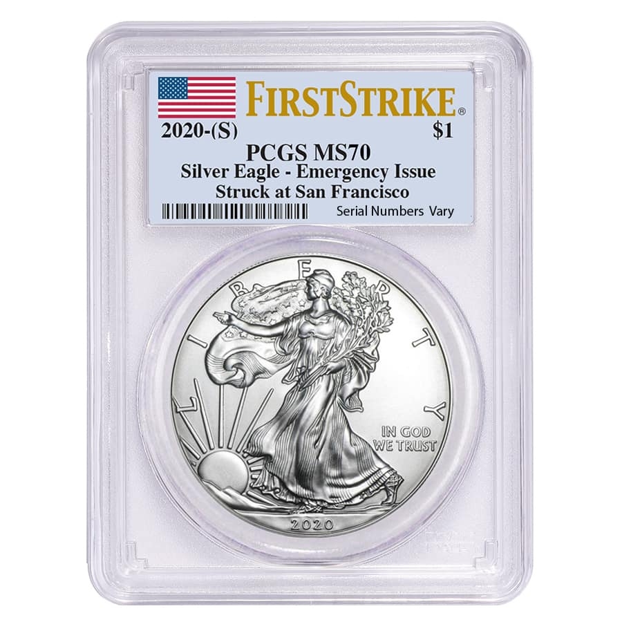 2020 (S) 1 oz Silver American Eagle $1 Coin PCGS MS 70 FS