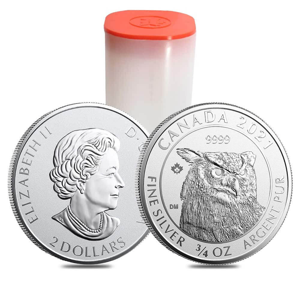 Tube of 30-2021 3/4 oz Canadian Great Horned Owl Silver Coin