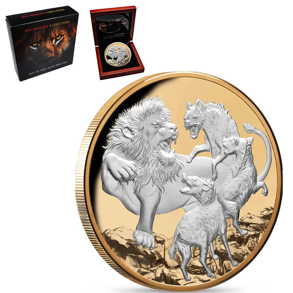 2022 5 oz Niue Apex Predators Lion & Hyena Proof Silver Coin
