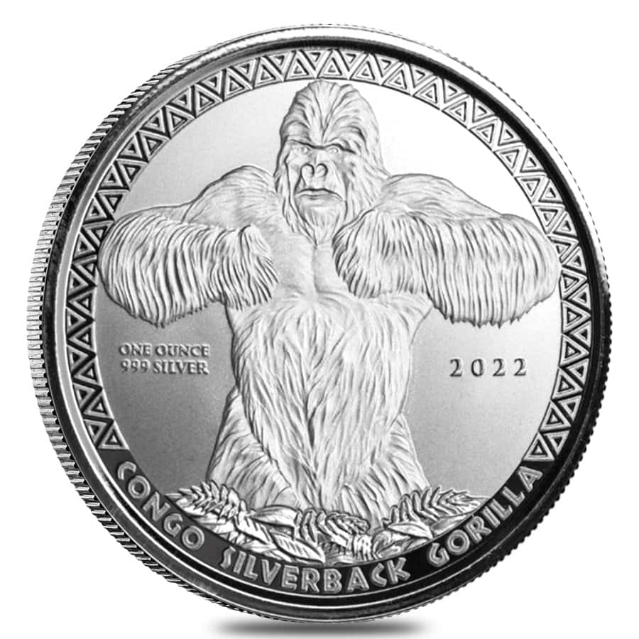 2022 Congo 1 oz Silverback Gorilla 500 Francs Silver Coin .999 Fine