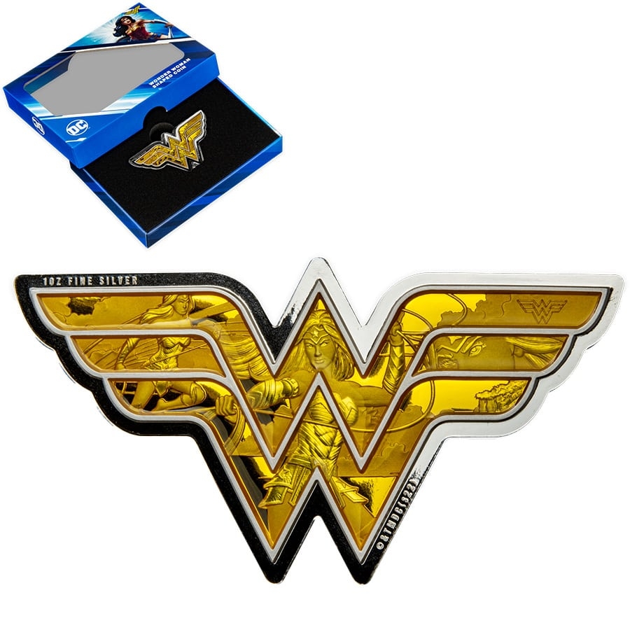 2022 Cook Islands oz DC Comics Wonder Woman Emblem Shaped Silver Coin (w/ Box)