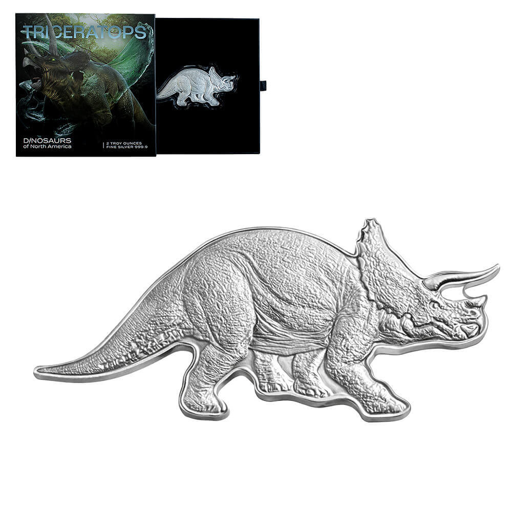 2022 Solomon Islands 2 oz Silver Triceratops Dinosaurs of North America Coin