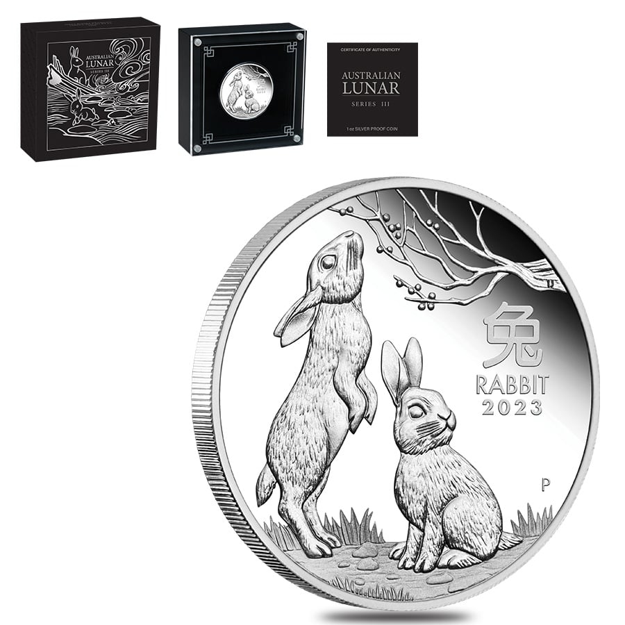 2023 oz Proof Silver Lunar Year of The Rabbit Australian Perth Mint  (w/Box  COA)