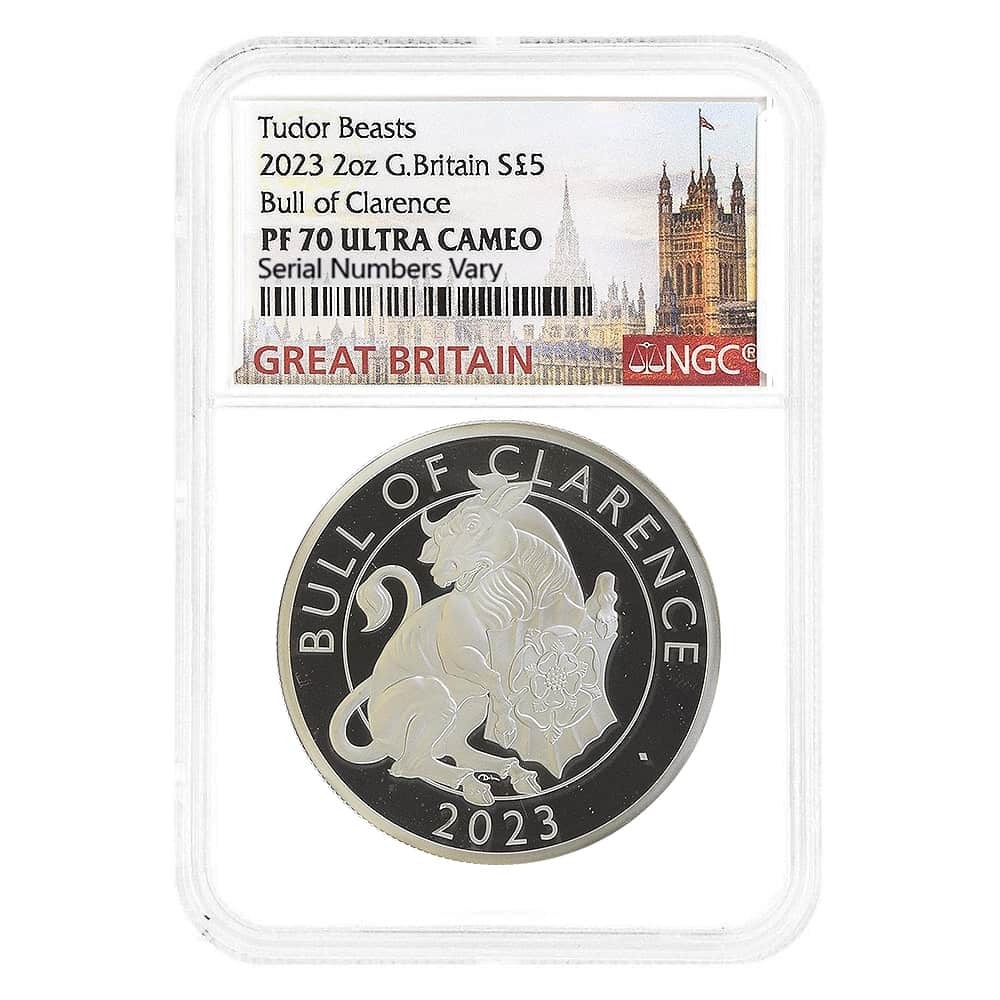2023 2 oz Silver The Tudor Beasts Bull Coin NGC PF 70 UCAM
