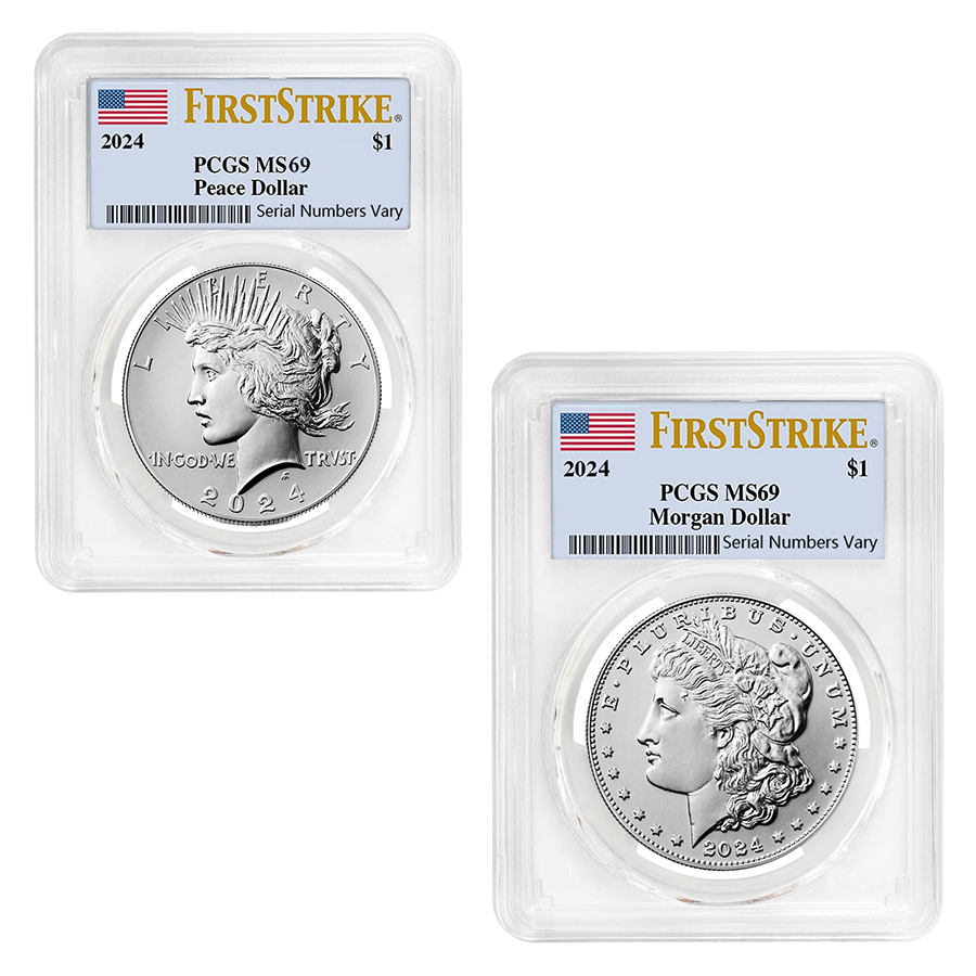 2024 Morgan and Peace Silver Dollar 2-Coin Set PCGS MS 69 FS
