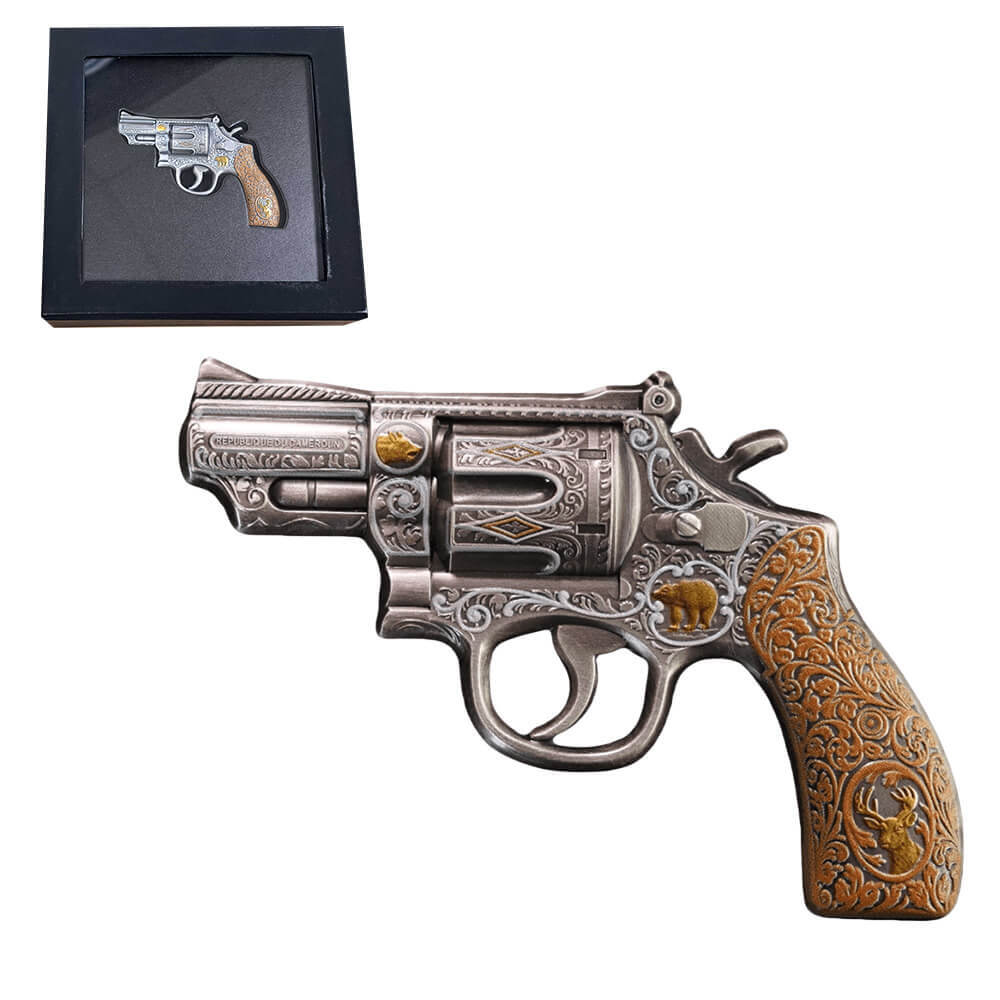 NGC MS70 2オンス 銀貨 2024 カメルーン リボルバー  MS 70 2024 Cameroon .38 Revolver Shaped Coin 2 oz .999 Silver