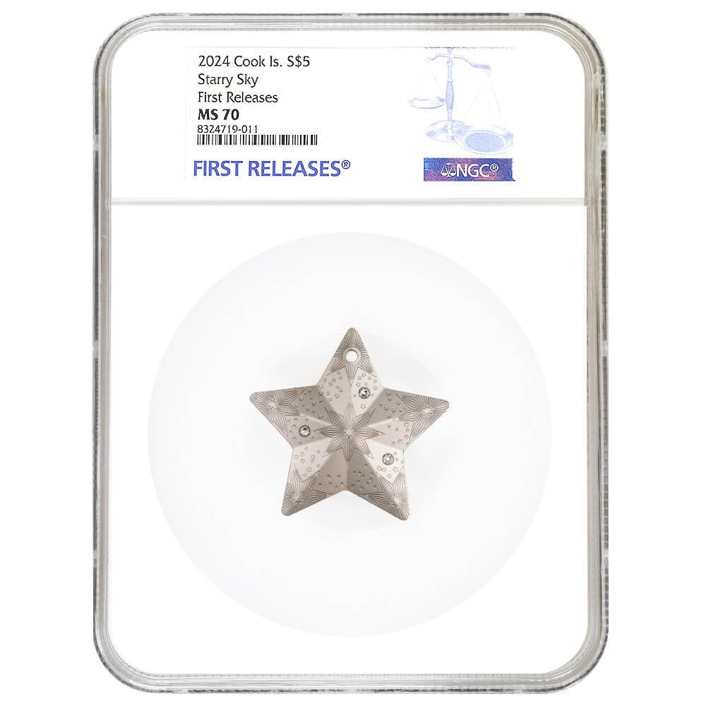 2024 Cook Islands 1 oz Starry Sky Holiday Ornaments Silver Coin NGC MS 70 FR