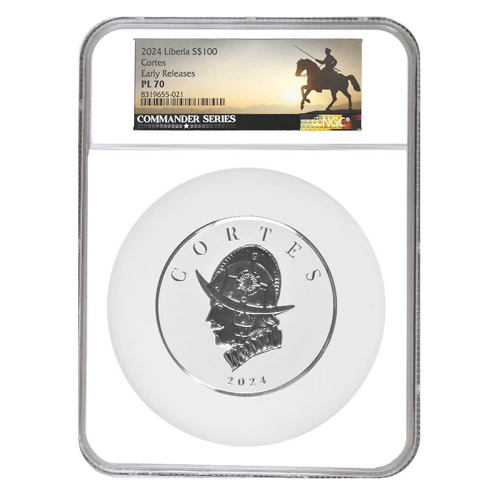 2024 Liberia 5 oz Commander Hernan Cortes Silver Coin NGC PL 70 ER