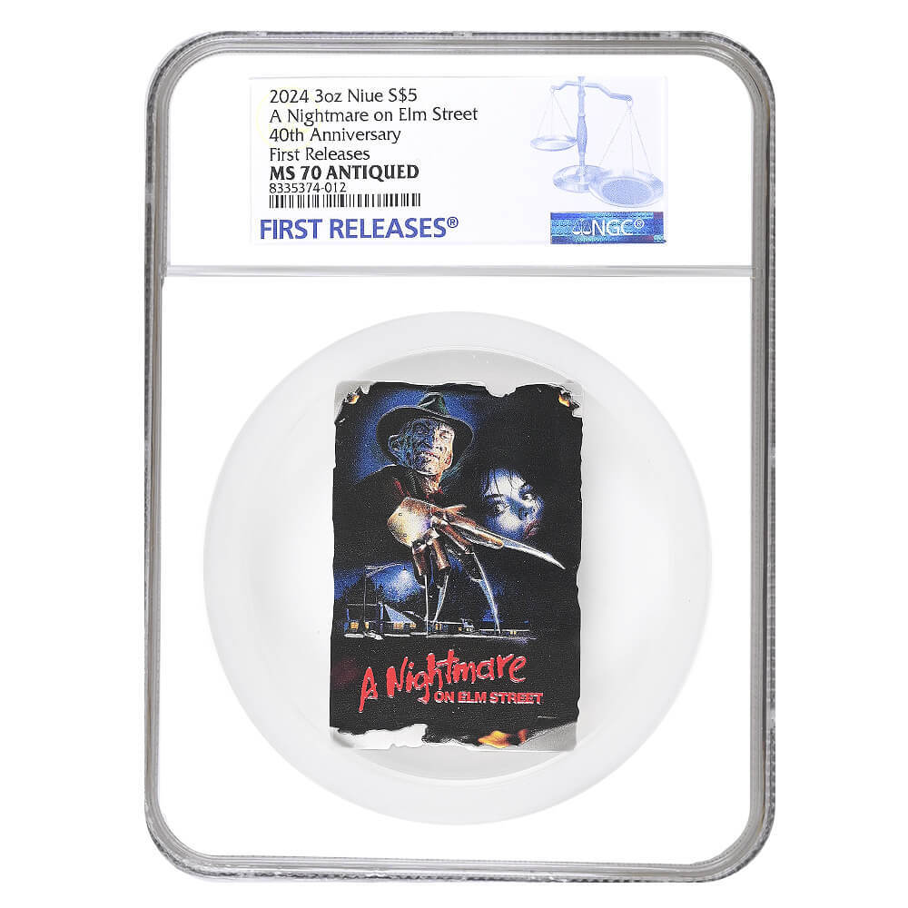 2024 Niue 3 oz A Nightmare on Elm Street 40th Ann. Antiqued Silver Coin NGC MS 70 FR