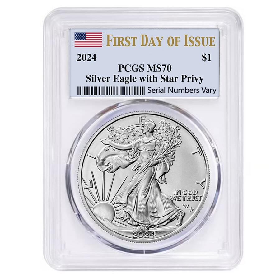 2024 (P) Star Privy 1 oz Silver American Eagle PCGS MS 70 FDOI (Flag)