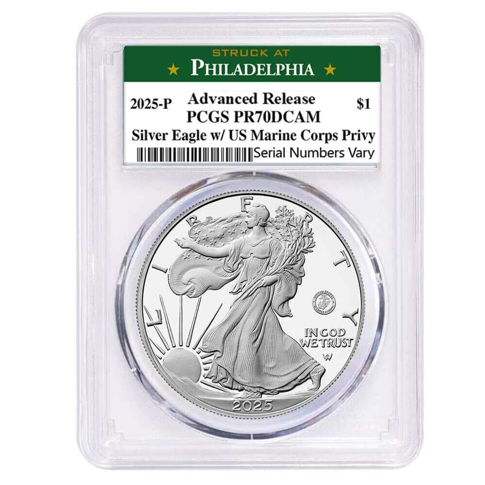 2025-P Marine Corps Privy 1 oz Proof Silver American Eagle PCGS PF 70 AR Philadelphia