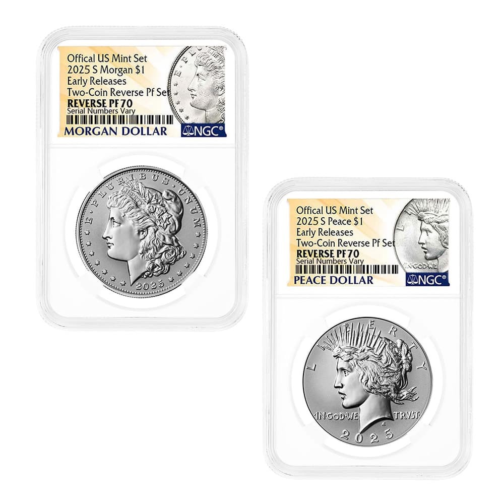 2025-S Morgan and Peace Silver Dollar Reverse Proof 2-Coin Set NGC PF 70 ER (Morgan/Peace)