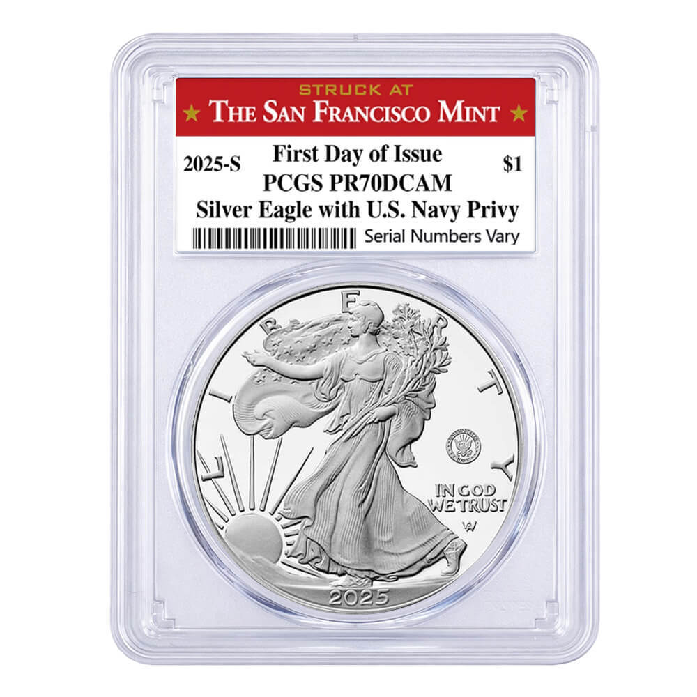 2025-S Navy Privy 1 oz Proof Silver American Eagle PCGS PF 70 FDOI SF Label
