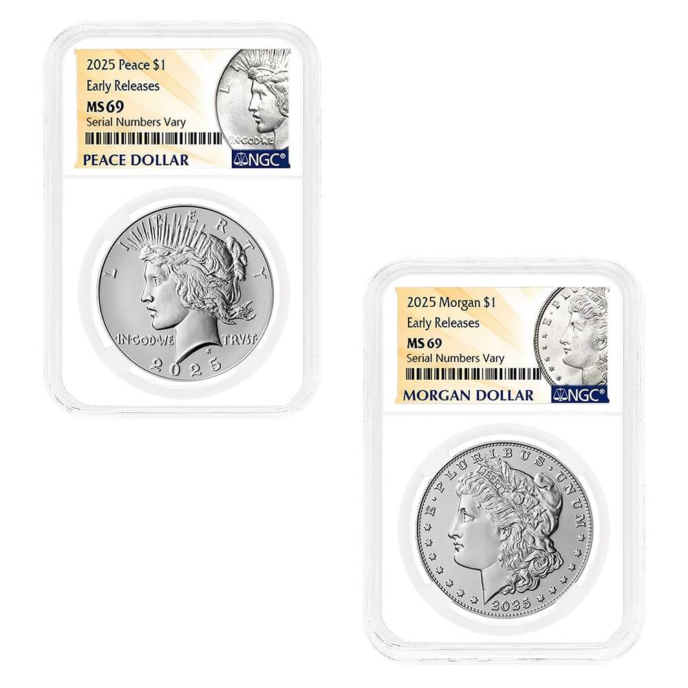 2025 Morgan and Peace Silver Dollar 2-Coin Set NGC MS 69 ER (Morgan/Peace)