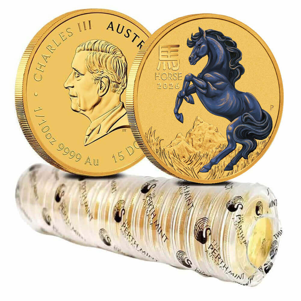 Lot of 20-2026 1/10 oz Colorized Gold Lunar Horse Perth Mint