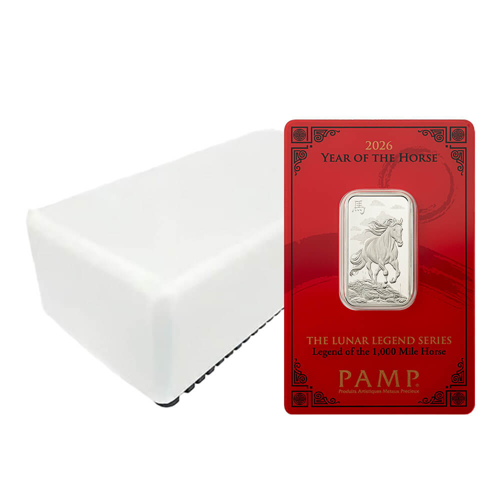 Box of 25 - 2026 10 Gram PAMP Suisse Lunar Horse Silver Bar (in Assay)