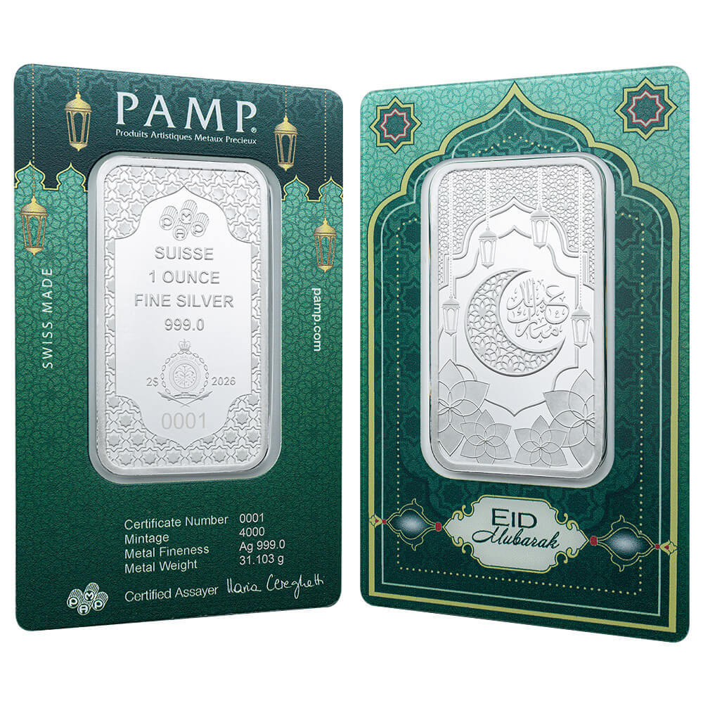 2026 1 oz PAMP Suisse Eid Mubarak Silver Coin Bar (in Assay)