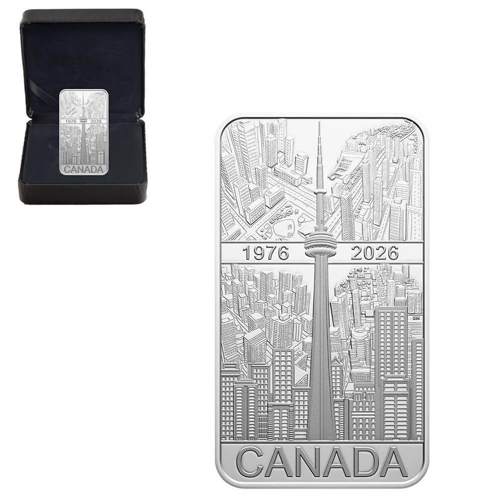 2026 Canada 1 oz CN Tower 50th Ann Silver Rectangular Coin Bar .9999 Fine