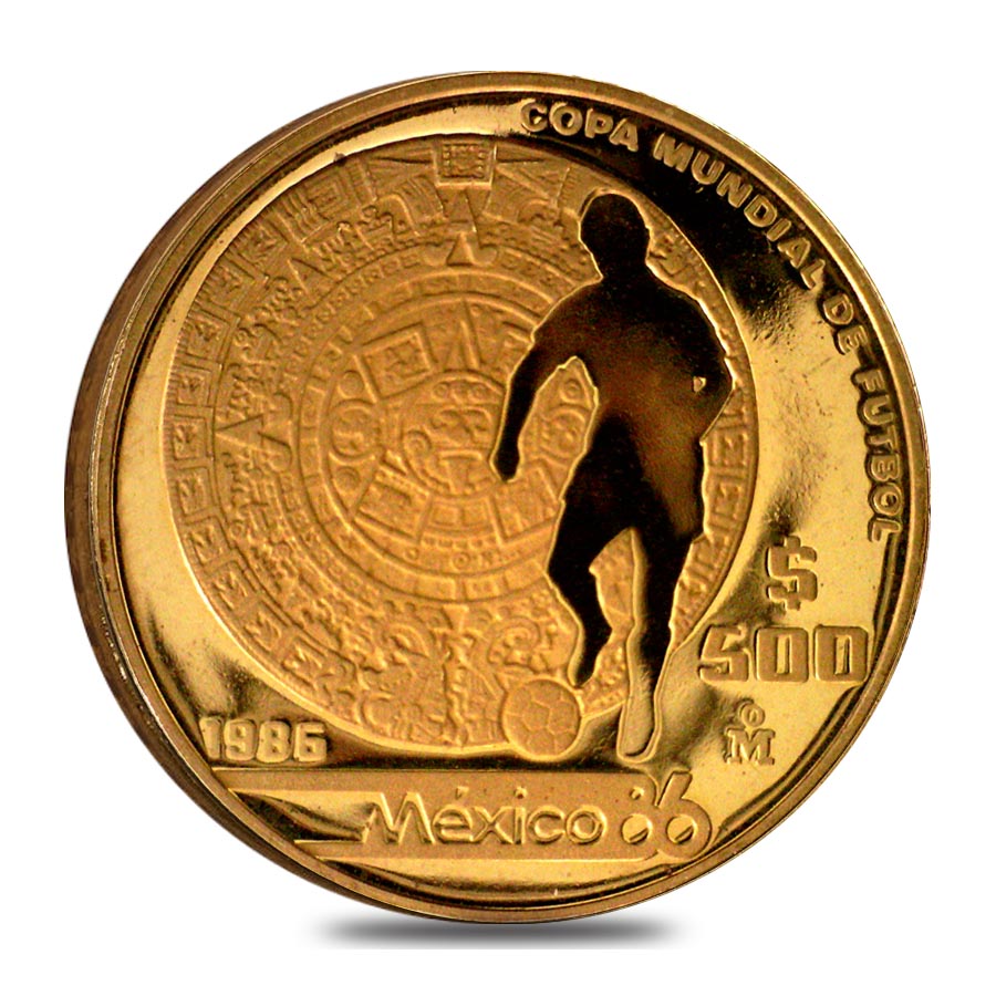 1986 Mexico 500 Pesos 1/2 oz Proof Gold World Cup Coin