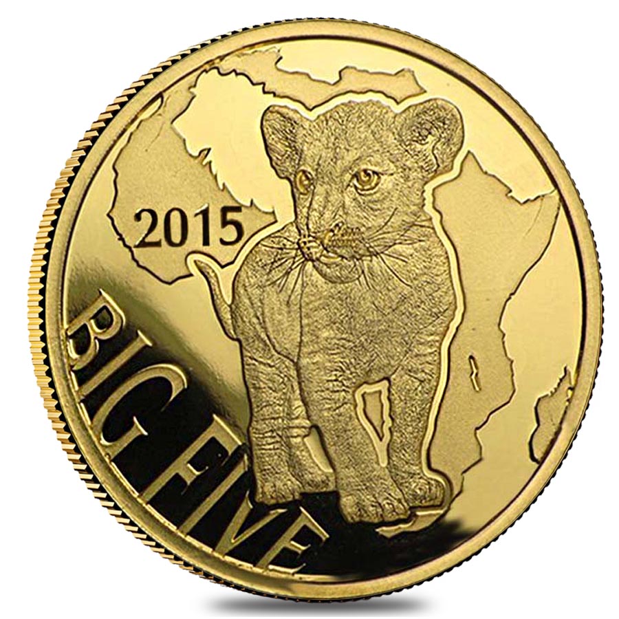 コンゴ共和国　100フラン　2015年　 2015 1/2 gr Congo The Big Five Lion Gold Coin | Bullion Exchanges