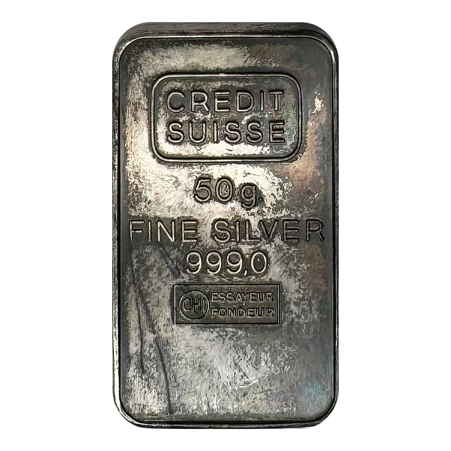 50 gram Credit Suisse Silver Bar .999 Fine (No Serial Number)