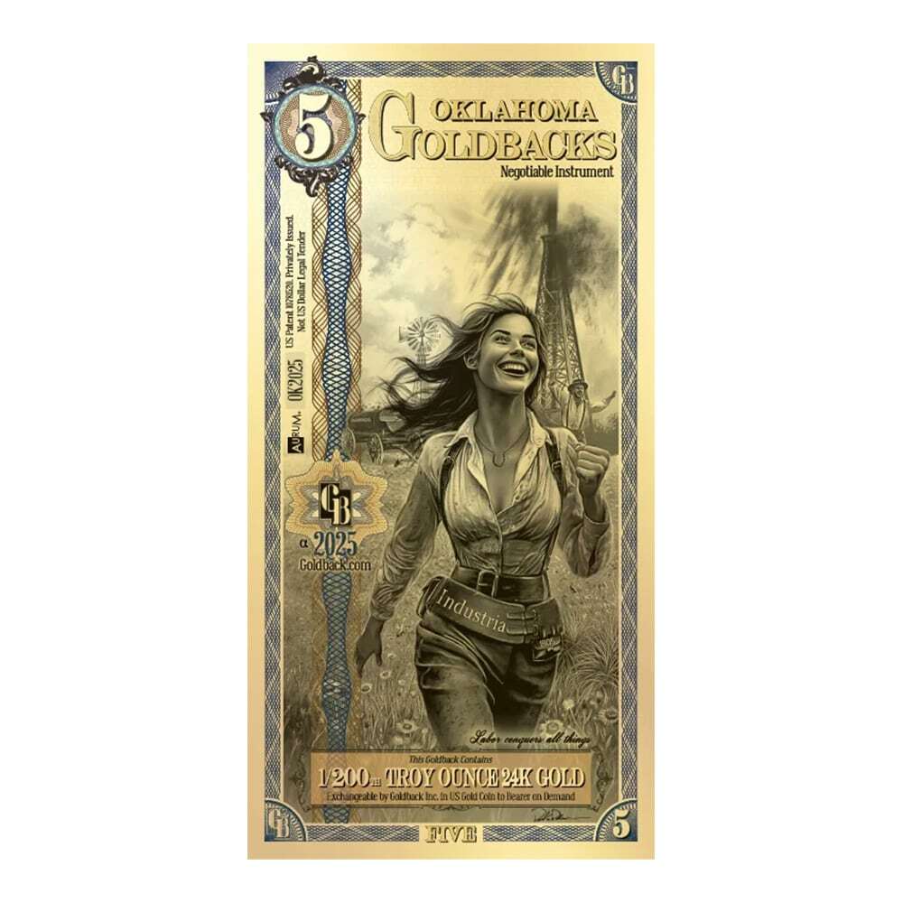 5 Oklahoma Goldback 1 200 Oz 24k Gold Foil Aurum Note