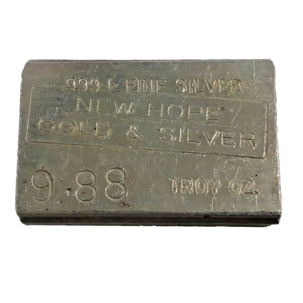 9.88 oz New Hope Gold & Silver Vintage Silver Bar .999+ Fine