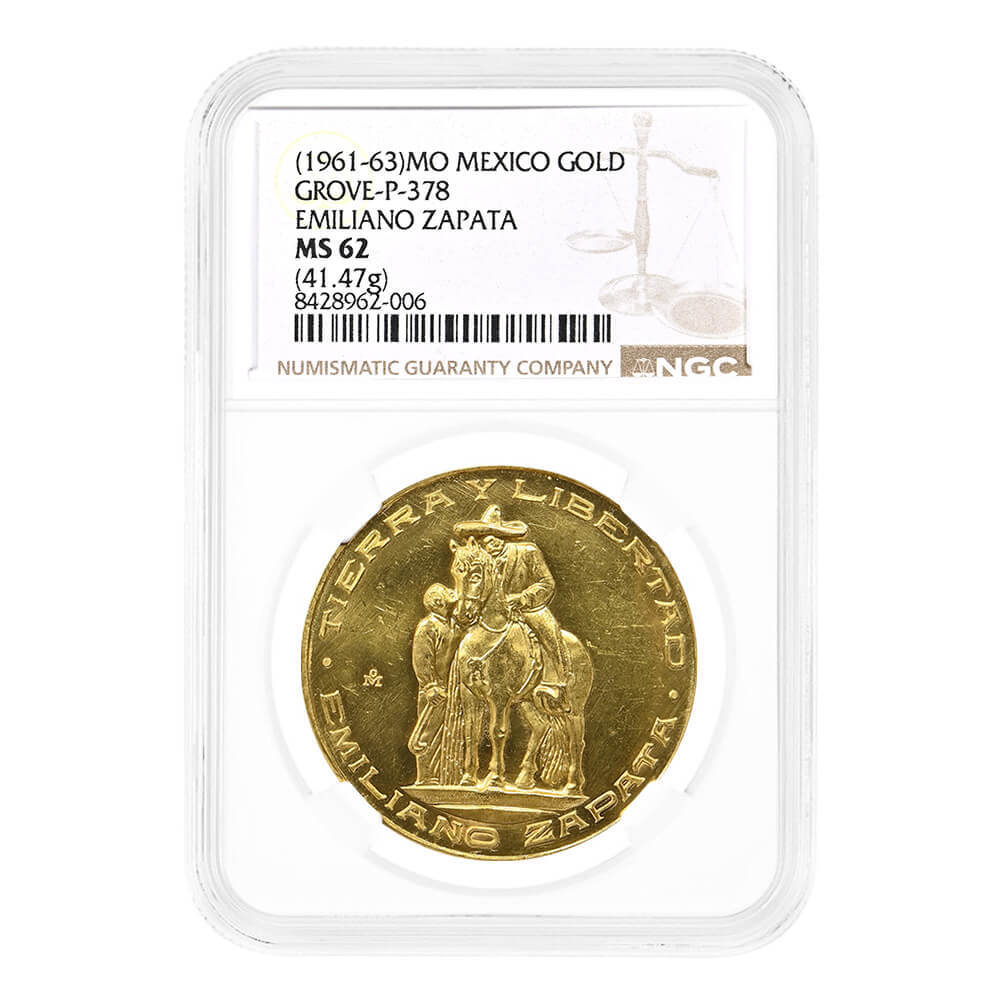 1961-63) Mexico Emiliano Zapata Gold Medal NGC MS 62
