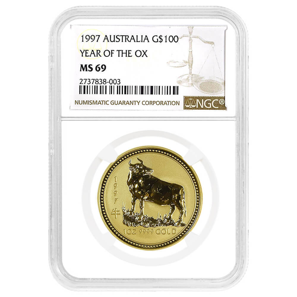1997 1 oz Gold Lunar Ox BU Perth Mint Series NGC MS 69