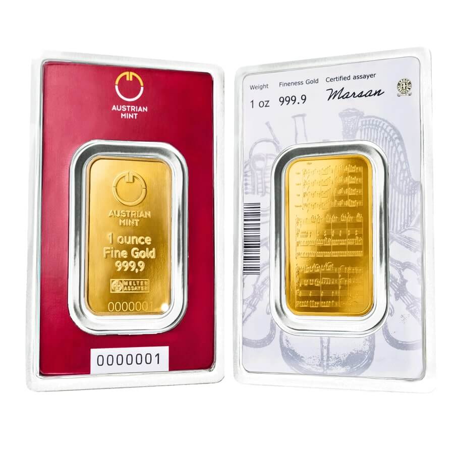1 oz Austrian Mint Gold Bar .9999 Fine (In Assay) CNT