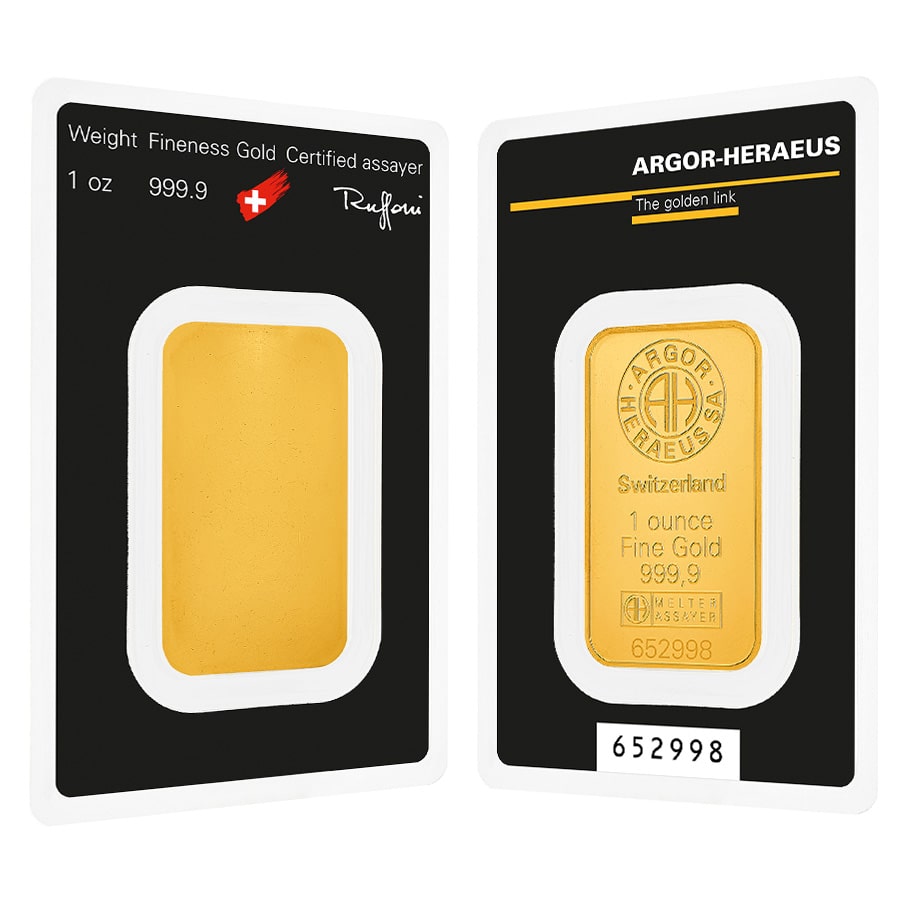 1 oz Gold Bar - Argor-Heraeus .9999 Fine (In Assay)