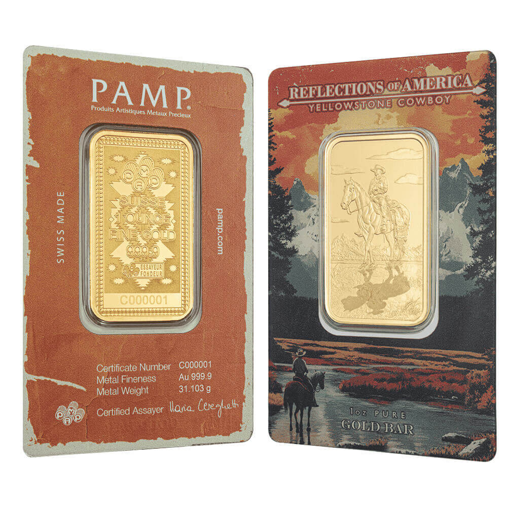 1 oz PAMP Suisse Yellowstone Cowboy Gold Bar .9999 Fine