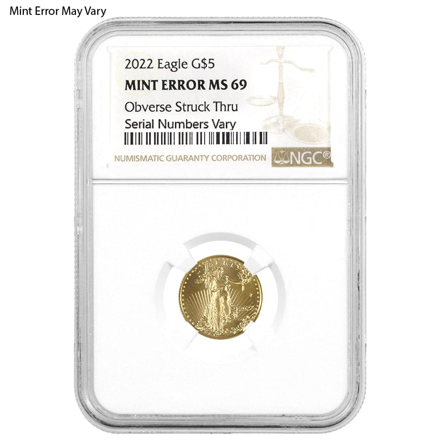 2022 1/10 oz $5 Gold American Eagle NGC MS 69 Mint Error (Obv