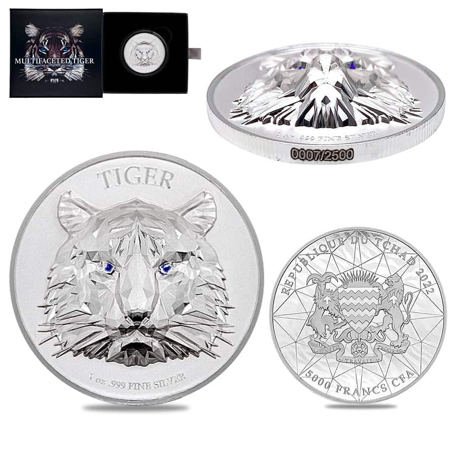 WHITE TIGER 2 Oz Silver Coin Chad 2020