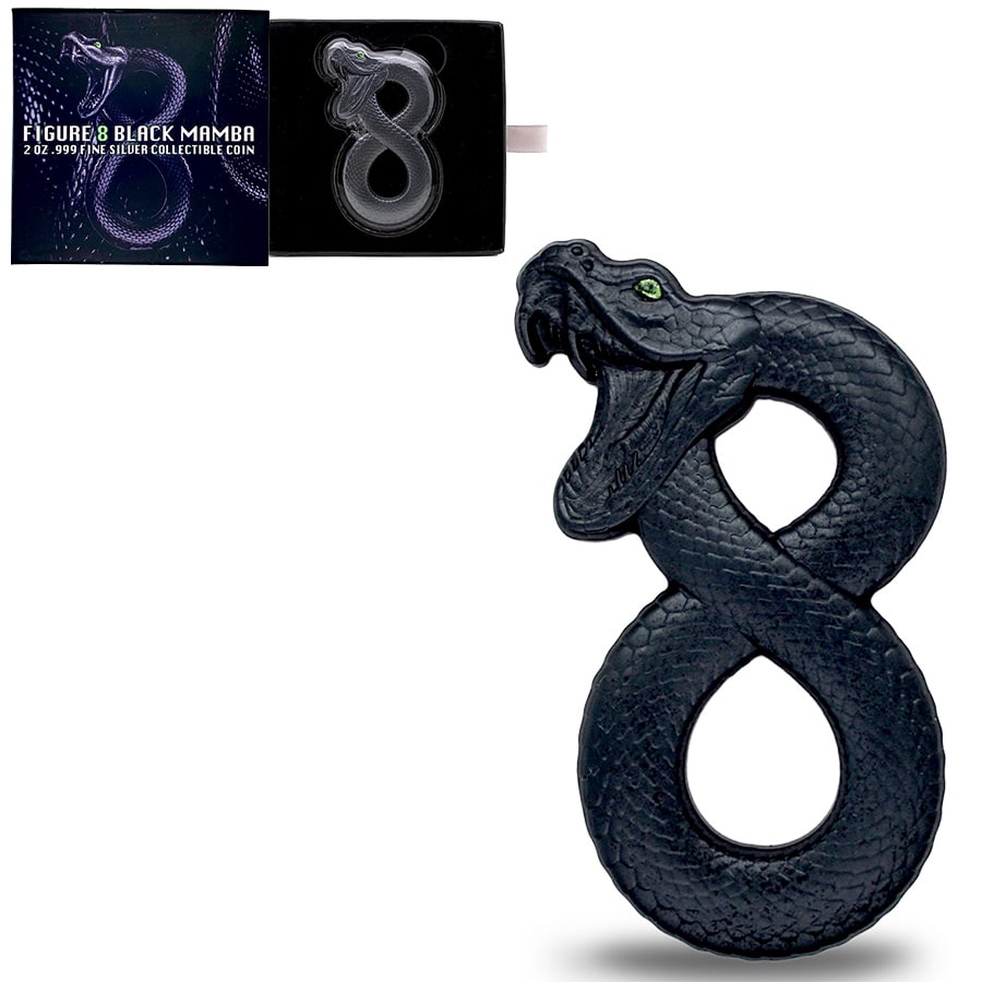 2023 Chad 2 oz Silver Figure Eight Black Mamba Shaped High Relief 2023 Chad 2 oz Silver Figure Eight Black Mamba Shaped High Relief