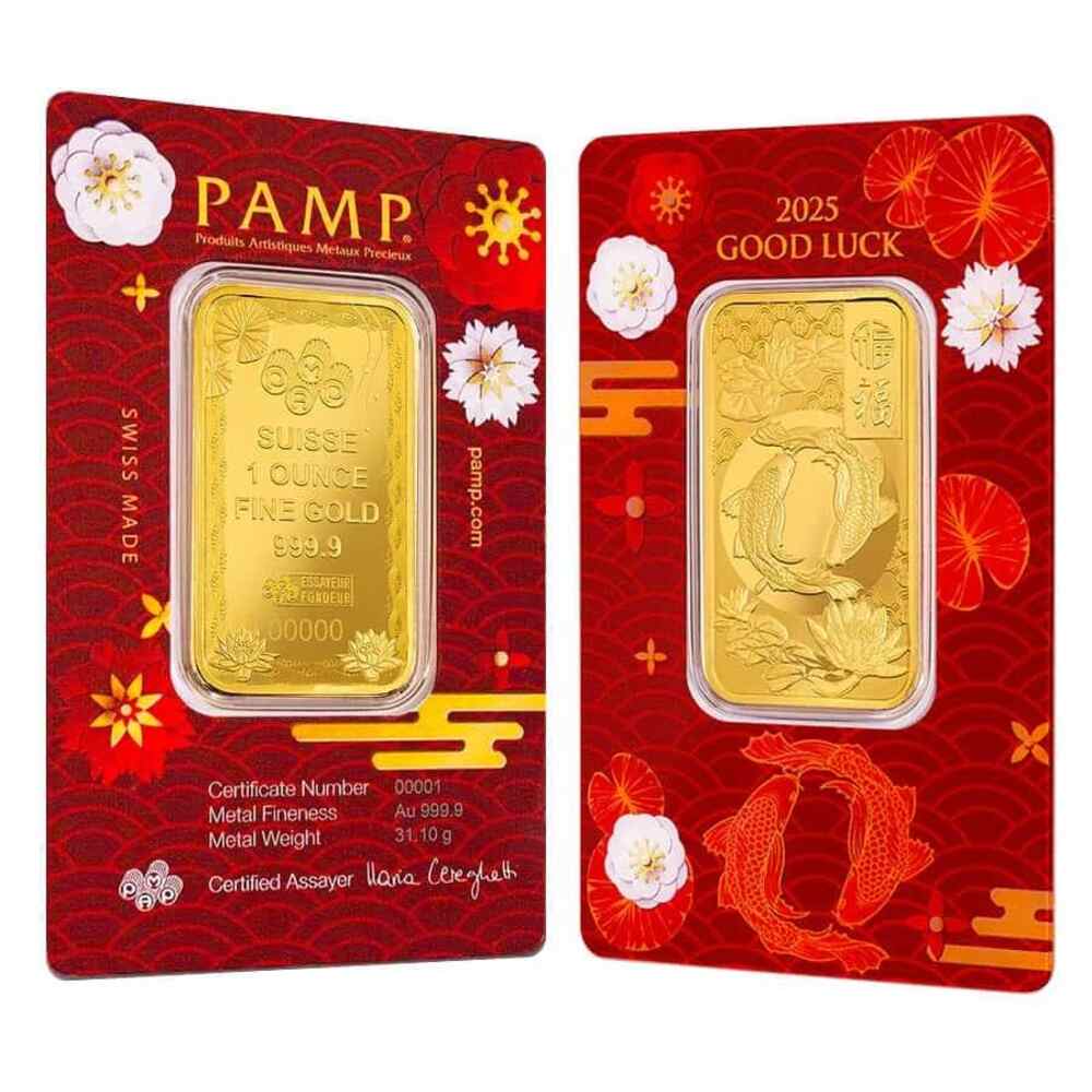 2025 1 oz PAMP Suisse Good Luck Koi Fish Gold Bar .9999 Fine