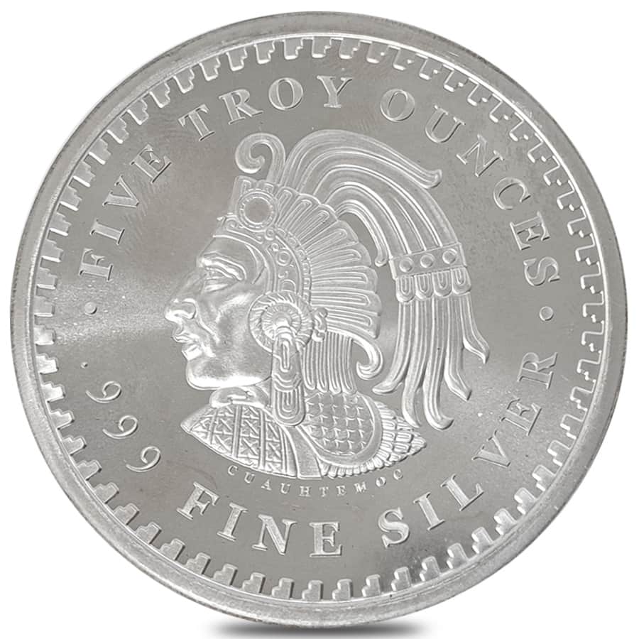 5 oz Silver Aztec Calendar Round 999 Fine Golden State Mint