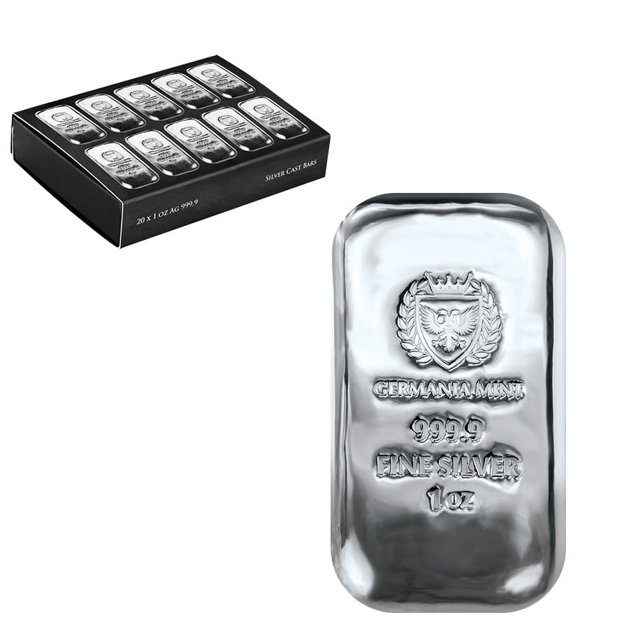 Box of 20 - 1 oz Germania Mint Silver Bar .9999 Fine